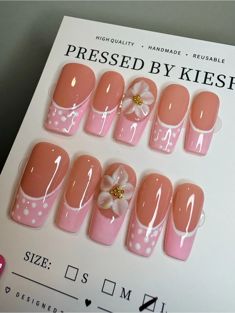 Pressed Pink Floral Nail Set - Reusable Press-On Nails